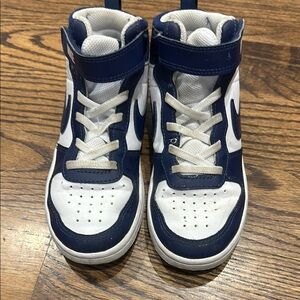 Nike boys 13 Blue and White High-Top Sneakers with Velcro Strap and Swoosh